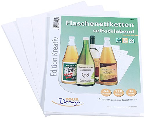 Your Design Etiketten Flaschen: 128 Inkjet-Flaschenetiketten 10x13 cm naturweiß/wischfest (Flaschenetiketten mit Banderole, Weinetiketten, Wein)