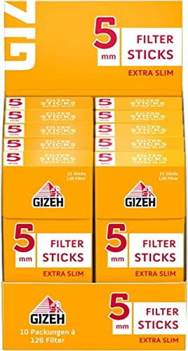 Gizeh Filter Sticks Extra Slim 5,3mm Durchmesser 1 Box (10 Packungen/ 126 Filter), Gelb