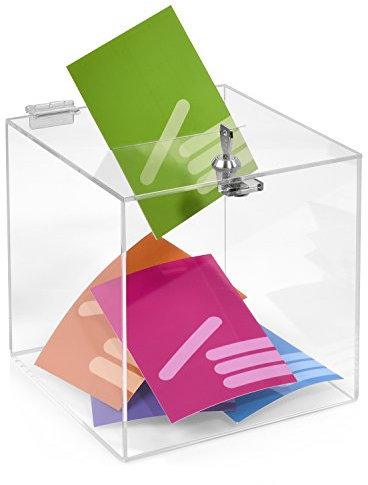Losbox/Aktionsbox 200x200x200mm mit Schloß, aus transparentem Acrylglas/Spendenbox/Einwurfbox/Gewinnspielbox/Wahlurne/Acryl/abschließbar - Zeigis®
