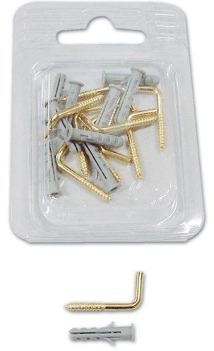 BYUP Gancio per Quadri con Tasselli Tipo S4G in Oro Ottonato, 120 Pz, Montaggio a Parete, Classico, Tasselli in Nylon, per Immagini, J-shape, per Legno e Muro, Modello 21365, Composto da Rame e Zinco