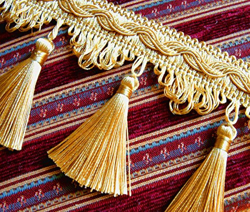 ab 1 m Quastenborte Breite 8 cm Meterware Farbe Gold Quastenborte Posamentenborte m.Quasten m.Troddeln Dekoborte Zierborte m. Troddeln Vorhangborte Bordüre DE