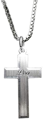 Silber Anhänger Kreuz 925 Sterling Silber mit SOFORTGRAVUR + VORSCHAU: Gravur eines Vornamens inklusive + Silber Trägerkette 32cm