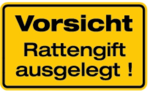 LEMAX® Hinweisschild, Vorsicht Rattengift ausgelegt! 120 x 200 mm Alu geprägt gelb/Schriftfarbe: schwarz/Randfarbe: schwarz 200x120mm
