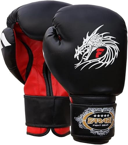 Farabi Sports Boxing Gloves Men & Women Muay Thai Gloves 8-oz 10-oz 12-oz 14-oz 16-oz Kickboxing Gloves for Boxing, Punching Bag, MMA, Muay Thai and Training (Black, 12-oz)