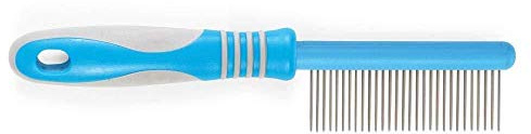 Ancol Ergo Dog Comb - Blue Grooming Tool for Long Wiry Silky and Curly Coats - Ergonomic Handle for Comfortable Use - Detangles and Smooths Fur - Size Medium