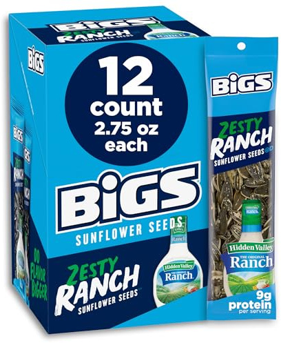 BIGS Sunflower Seeds, Hidden Valley Zesty Ranch Flavor, 2.75 oz. (Pack of 12)