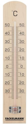Fackelmann Termómetro de Pared Vintage Decorativo, Termómetro de Cocina Clásico en Madera de Abedul, Medidor de Temperatura Interior y Exterior, Color Madera Natural, 18x3,5cm, 1 ud.