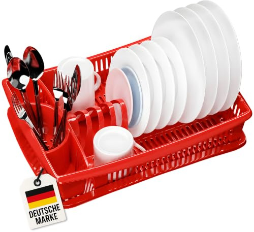 WELLGRO Abtropfgestell - Abtropfgitter - Geschirr Abtropfkorb - Abtropfständer - Abtropfschale - Geschirrabtropfständer - Made IN Europe, Farbe:Rot