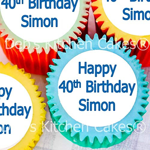 Personalised Text Cupcake Toppers - Your Message - Edible Wafer - 4cm x 24 (Edible Icing)
