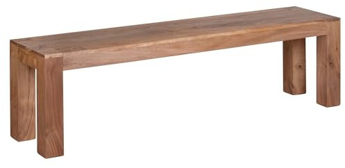 WOHNLING Esszimmer Sitzbank MUMBAI Massiv-Holz Akazie 160 x 45 x 35 cm Design Holz-Bank Natur-Produkt Küchenbank Landhaus-Stil dunkel-braun Bank 3-Sitzer für innen ohne Rücken-Lehne Echt-Holz unbehand