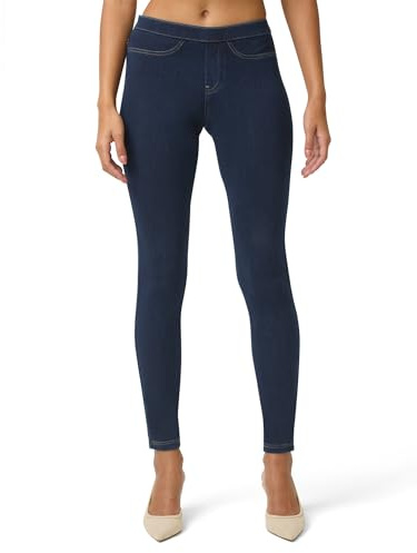 No nonsense Women's Classic Denim Leggings with Real Back Pockets, Elastic Waist, High Waisted - Stretchy & Trendy Jeans - Dark Denim - Small