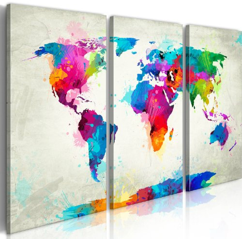 B&D XXL Acrylglasbild Weltkarte 90x60 cm 3 Teilig Wandbild auf Acryl Glas Bilder Kunstdruck Moderne Wanddekoration - Landkarte Reise Kontinente k-C-0015-k-e