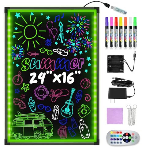 Hosim LED Zeichenbrett 40cmx60cm Leuchtende LED Schreibtafel mit Fernbedienung und 8 Neon-Stifte DIY-Design Leuchttafel mit 7 Farben blinkende Modefür Café, Bar, Restaurant, Hochzeit