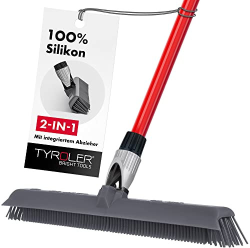 Gummi Besen Mit Abzieher – 45 CM Extra-Breit – Teleskop-Stiel 85-150 CM, Perfekt Für Haustier Und Menschenhaar – Für Innen Wie Außen – Reinigt Teppich, Fliesen, Parkett, Fenster Uvm. Wasserfest
