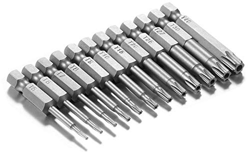 Qibaok 12 pièces 12 tailles extra longs magnétiques embouts de tournevis Torx mis 1/4 pouce hex tige tournevis Outils électriques T5-T40 50mm