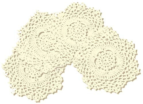 4 PCS Beige 5 Inch Round 100% HANDMADE Crochet Lace Coaster Placemats Doilies