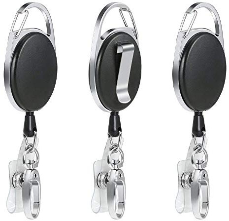 Vicloon Badge Reel 3 Pcs Badge Tether with Clips, Reel Clips Retractable Badges Holders with Key Belt Reel for Key Ring ID Card and Belt Clip Attachment