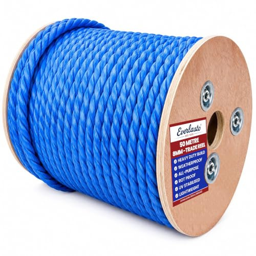 50 m handelsrullar EVERLASTO blå polypropenrep 6 mm 8 mm 10 mm 12 mm 14 mm (8 mm)