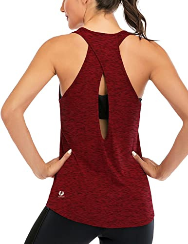 ICTIVE Womens Cross Backless Workout Tops for Women Racerback Open Back Shirts Athletic Sleeveless Clothes Burgundy M