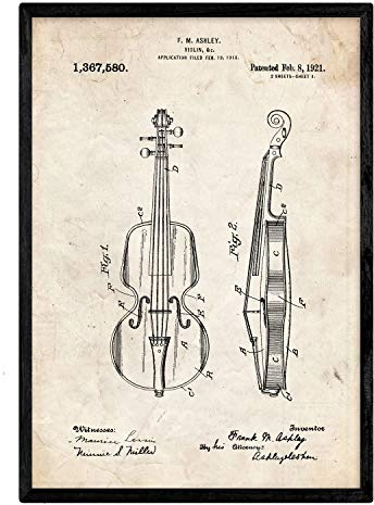 Nacnic Geige Patent Poster. Poster mit Erfindungen und alten Werkzeugen.