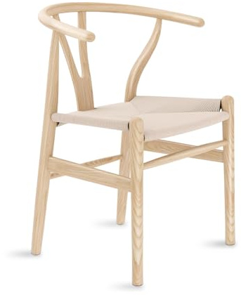 Tomile CH24 Wishbone Stuhl mit Armlehnen, Esszimmerstuhl aus Massivholz, Hans Wegner MCM Esszimmerstühle, Mid-Century Modern Stühle für Esszimmer & Küche (Esche - Natur)
