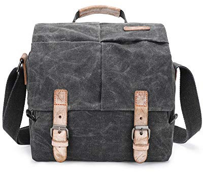 Neuleben Wasserdicht Vintage Kameratasche DSLR SLR Fototasche Canvas Umhängetasche für Spiegelreflexkamera Systemkamera Objektive Zubehör (Dunkelgrau)