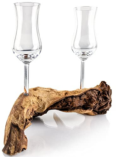 Deggelbam - Bicchieri da grappa eleganti con base in radice di vero legno Ogni pezzo è unico.