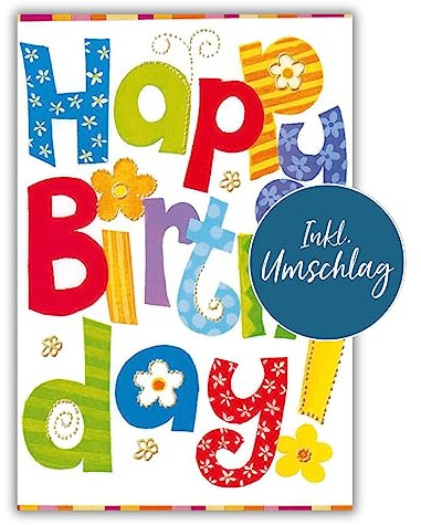 bsb - Glückwunsch Karte zum Geburtstag 11,5 x 17,0 cm - hochwertige Geburtstagskarte mit Umschlag - schöne Geburtstagskarten für Frauen & Männer - Happy Birthday Karte mit schicker Schrift
