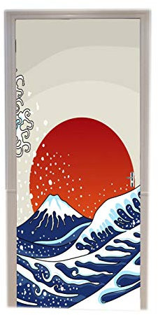 A.Monamour Türtapete Selbstklebend Türfolie Türposter 3D Alte Große Japanische Welle Bei Sonnenuntergang Fuji Berg Asiatische Vinyl Folie Türdeko Tapete Wandbild Türaufkleber Türtattoo 77 x 200 cm