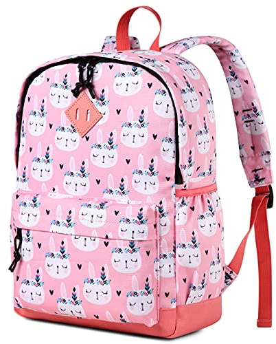 VASCHY Grande Zaino Bambino, Scuola Elementare Bimba Zainetto Asilo Leggera Ragazza Con Fascia Toracica da Viaggio Coniglio Rosa Regalo 4-10 Anni