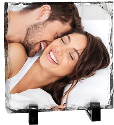 GIFART Personalisierter Schieferstein mit Foto - Schieferplatte Anpassbar mit Foto, Bild oder Text - mit Tischhalterungen - Verschiedene Dimensionen und Formen (15x15)