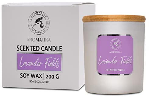 Duftkerze im Glas Lavendelduft für Aromatherapie mit Natürliche Lavendelöl - Lavendel Sojakerze für Hause - Wunderschöner Intensiver Duft - 45 Stunden Brenndauer - Weiß 200 g