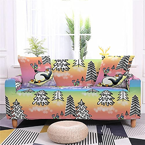 ZAHHYG Sofabezug Bunter Pinguinbaum Sofa Überzug Sofaüberwurf Stretchy Couchbezug Sofa Bezug Ecksofa Überwurf Sofabezüge Antirutsch Sofahusse Jacquard Sofaüberzug 1 Place (90cm-140cm)