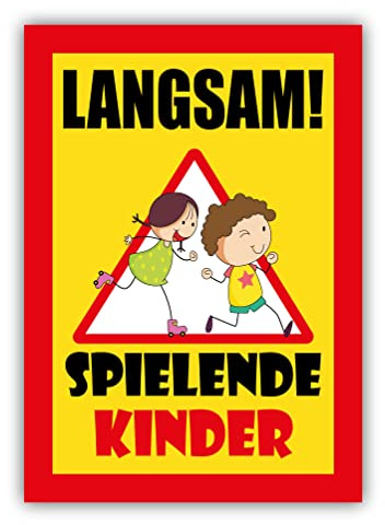 tradercat Långsam spelande barnskylt PVC hårdskumplatta skyltar med UV-skydd, försiktighet barn informationsskyltar lekgatan varningsskylt (PVC | 30 x 21 cm)