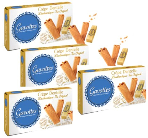 FBM | Gavottes Crêpe Dentelle Authentique Production Locale Originale | Crêpes bretonnes originales | Biscuits roulés croquants - 4 x 125 grammes | Crêpes Prêtes