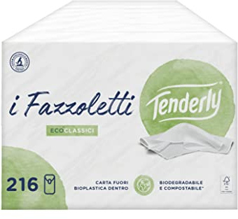 Tenderly Eco Classic, weiche und hautfreundliche Taschentücher aus reiner Zellulose, Verpackung in recycelbarem Papier, 18 Packungen Made in Italy, dermatologisch getestet, FSC-zertifiziertes Papier