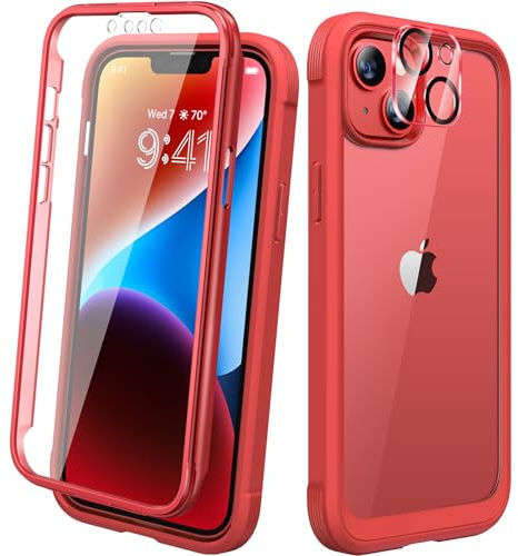 Diaclara Designed for iPhone 14 Case, Full Body Rugged Case with Built-in Touch Sensitive Anti-Scratch Screen Protector, with Camera Lens Protector for iPhone 14 6.1 (Red)