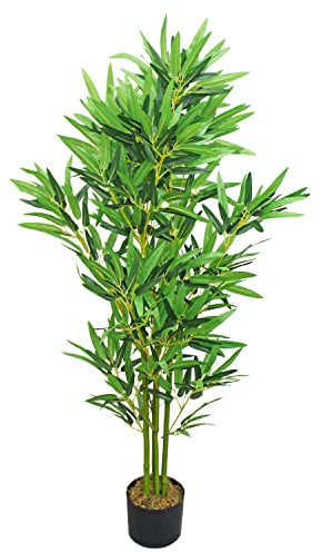 Decovego Bambus Bambus-Strauch Kunstpflanze Kunstbaum Bambusbaum Baum Künstliche Pflanze Bamboo Künstlich Echtholzstamm Innendekoration Deko 120 cm