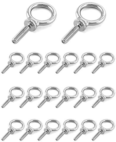 QWORK Eye Bolt, 20 Pack 1/4 - 20 x 1 Marine Grade Stainless Steel Lifting Ring Threaded Eyebolt Machinery Shoulder Eyebolts