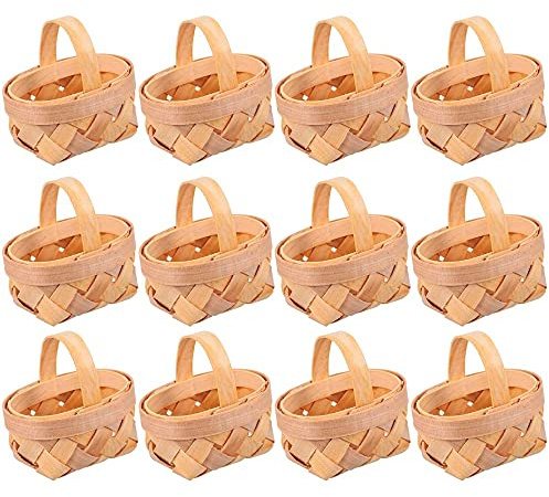 Yumin 12Pcs Wood Chip Mini Baskets Woven Baskets Ornaments Storage Box