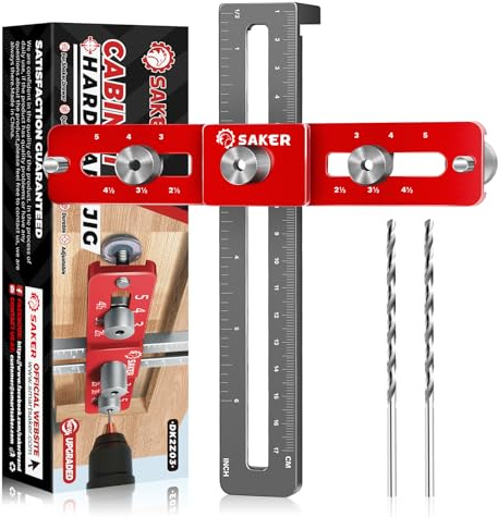 Saker Cabinet Hardware Doweling Jig - Cabinet Handle Template Tool for Knobs and Pull - Adjustable Self Centering Punch Locator Precise Woodworking Drill Guide (5 Jig Saw)