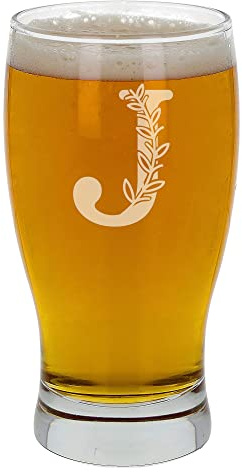 J Personalised Monogram Initial Etched Beer Glass Engraved Initial Pint Glass Birthday Gift for Her or Him Custom Gift for Her or Him Personalised Initial Engraved Beer Cider Pint Glass Initial J