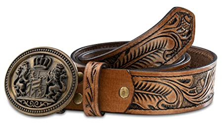 Schöneberger Trachten Couture Trachtengürtel Elias aus Büffel-Leder - Handmade Unikat Ledergürtel - hand-geschnitzter und hochwertiger Lederhosen Gürtel