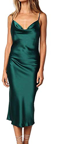 xxxiticat Robe sans manches en satin avec bretelles spaghetti, fourchettes, pour cocktail, plage, soirée, fête, col de vache