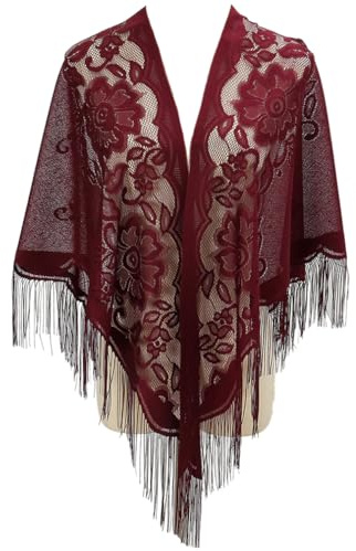LMVERNA Shawl Wraps for Women New Nylon Hollow Solid Color Breathable Tassel Triangle Scarf Shawl