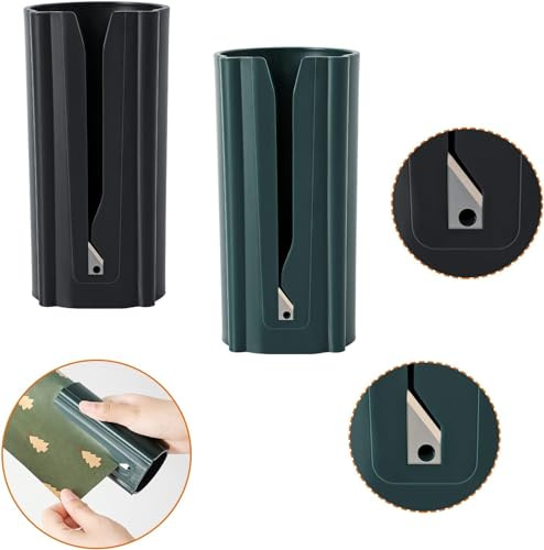 Wrapping Paper Cutter,Xmas Gift Wrap Cutter,Kraft Paper Roll Cutter, Easy Slide Wrapping Paper Cutter Tool Tube, Easy and Fast, Safe Cutting, Creative Holiday Paper roll Cutting Machine (2PCS)