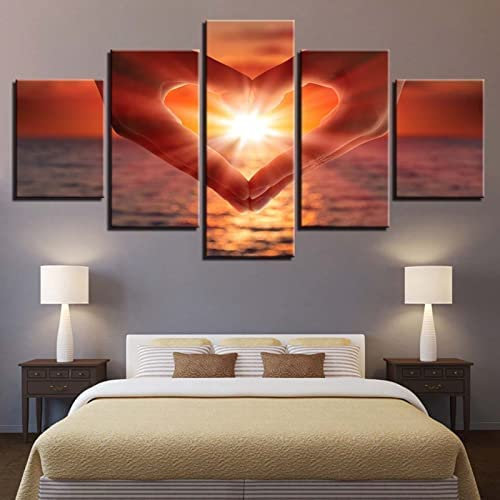 5 Teilig Leinwand Wanddeko Ölgemälde Sonnenaufgang Liebe Meereslandschaft Poster Hd Bilder Leinwanddrucke 5 Stück Gemälde Modern Wohnzimmer Wohnkultur Geschenk (Xxl/Ohne Rahmen 200 X 100 C -1E6Q/G8Q