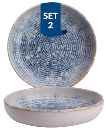James Cooke Tiefer Teller Azure Vintage 22 cm Blau Weiß Steingut 2 Stück