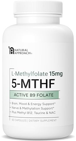 Natural Approach L-Methylfolate 15mg | 5-MTHF (Active B9) with Methyl B12, D3, NAC & Taurine | Premium Methylated Folate Supplement for Daily Use | Mood, Energy & Cognitive Support | 60 Capsules