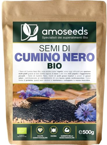 Semi di Cumino Nero Intero BIO 500G | Nigelle Sativa, Senza Additivi, Essiccati al Sole | Note Pepate, Piccanti | Qualità superiore | Semi di Nigella Sativa interi ideali per Pane Naan, Insalate e Cucina mediorientale | 100% Naturali e Crudi